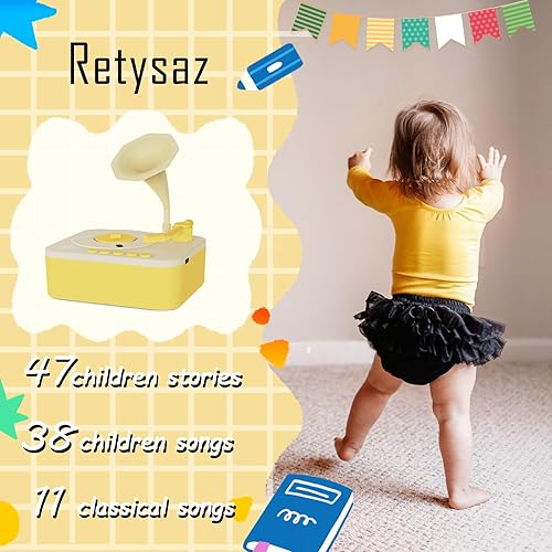Miniatura 3 de Retysaz Fonógrafo para niños con 99 tarjetas, reproductor de música de cuentos para niños de 3 a 6 años, juguete sensorial musical para niños y