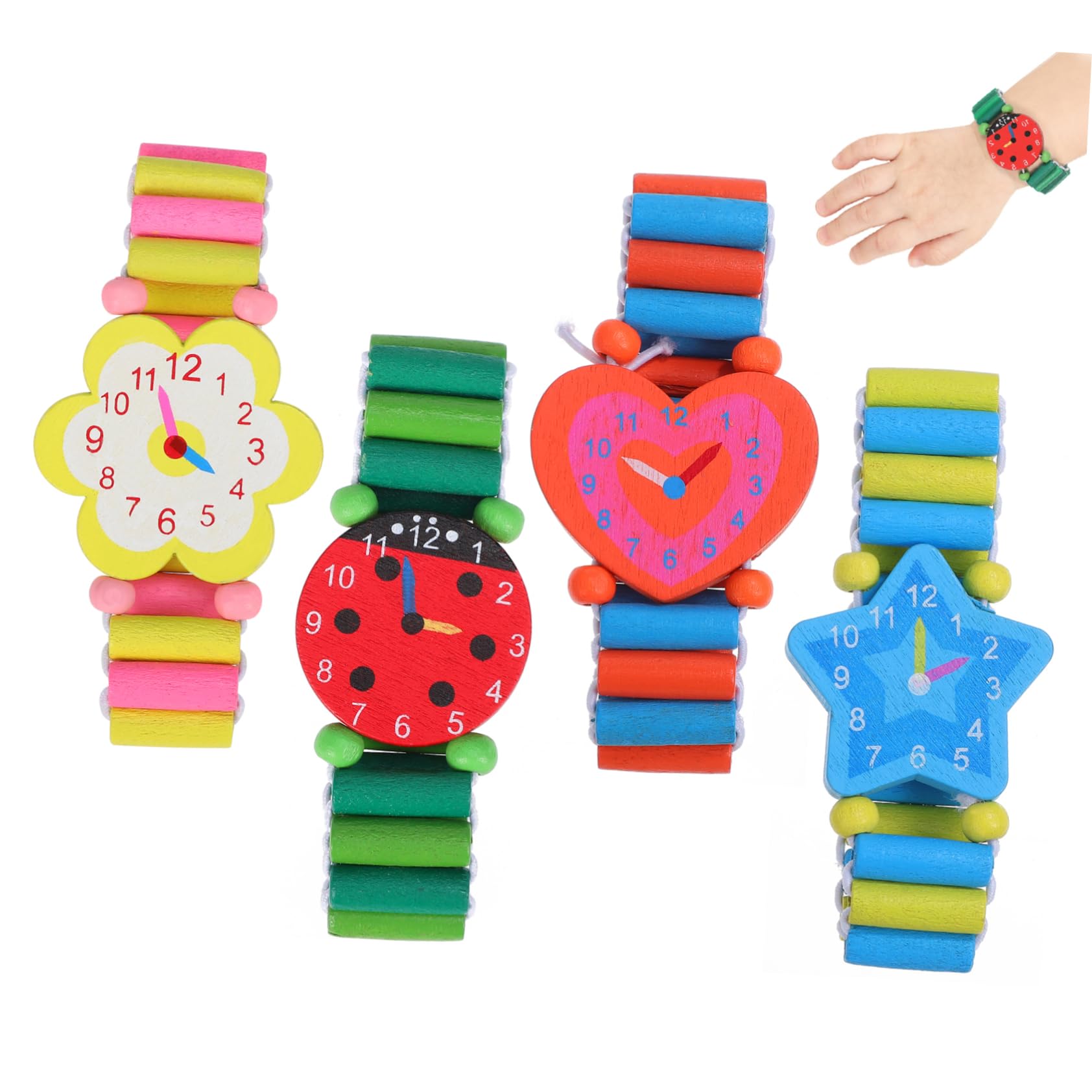 Holibanna 4 Piezas Reloj de Madera para Pulsera de Dibujos Animados Juguete Creativo