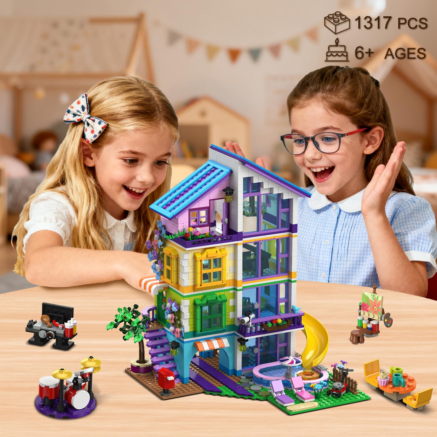CUBIMANA Friends Casa de Niñas para Construir con Luz LED para Niños 6-14+ | Villa con Coche y Piscina, 1317 Piezas Juego de Construcción Casa Amigas para Juego de rol, Regalo de Cumpleaños para Niñas