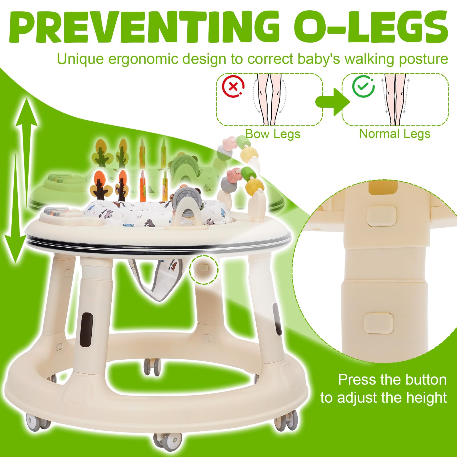 Trotteur Bébé, Réglable en Hauteur avec Siège Pivotant à 360°, Babywalker avec Roues Silencieuses à 360° et Plateau D'activités Musical Amovible,Anti-renversemen,9-18 Mois et Plus