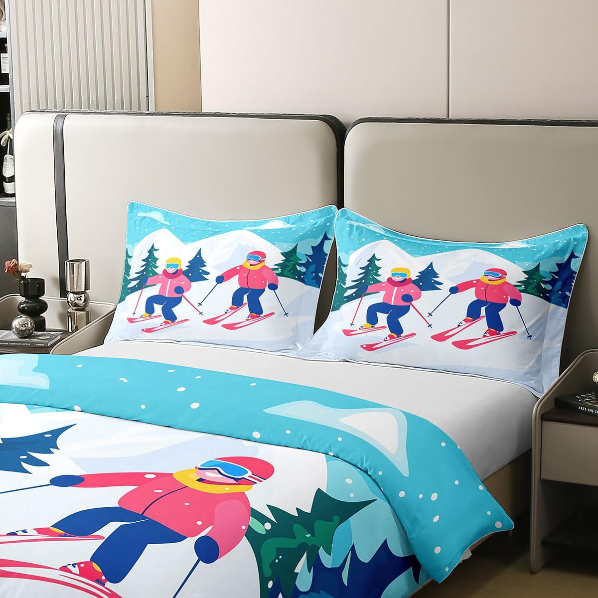 Homewish Sporty narciarskie podwójna pościel miłośnicy nart sporty ekstremalne bawełna poszewka na kołdrę zestaw dla dzieci dzieci chłopców dziewcząt narciarstwo motyw poszwa na kołdrę śnieg góry