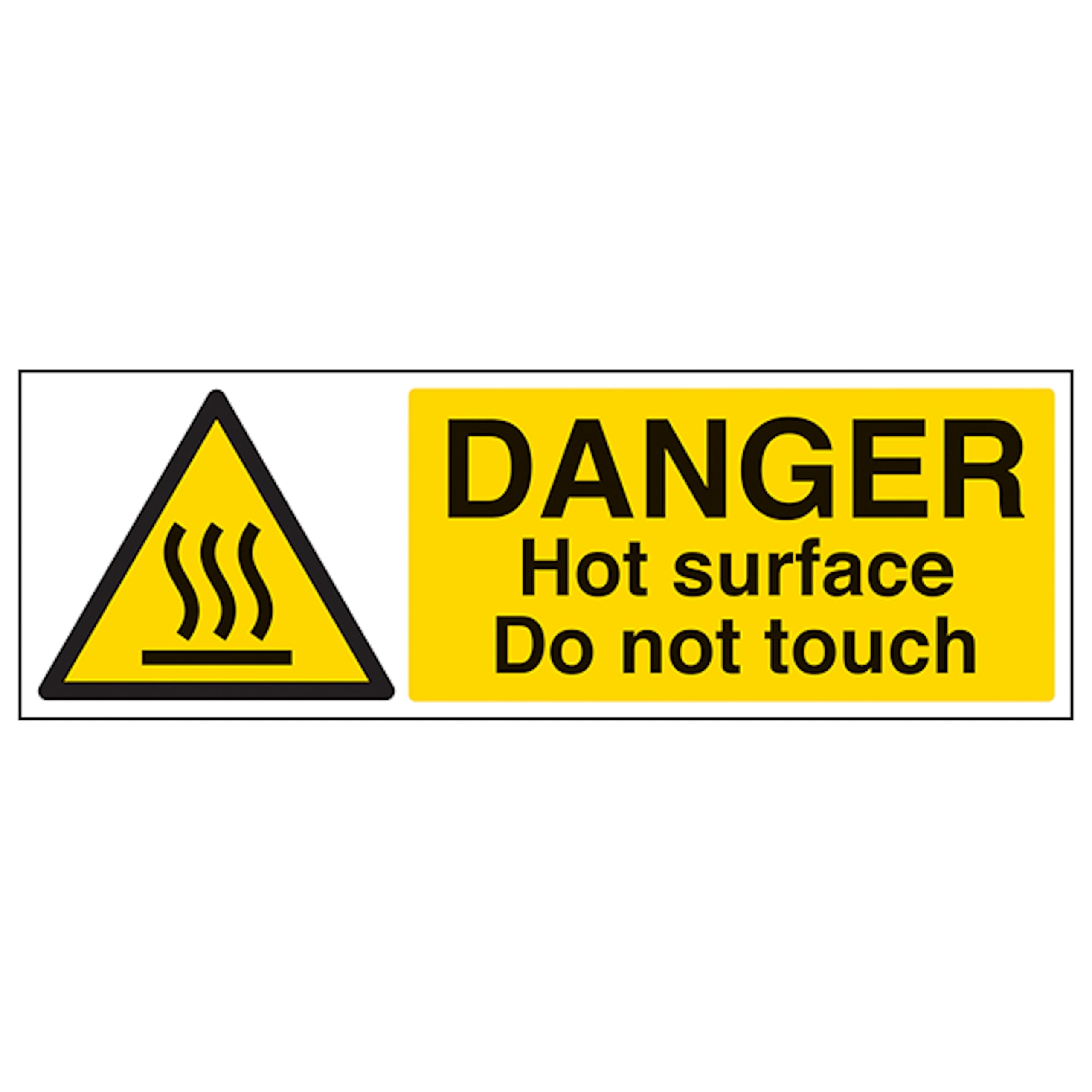 V Safety Danger Hot Surface Do Not Touch - Landscape 300 x 100 mm - Glow In The Dark 1mm Rigid Plastic Safety Sign
