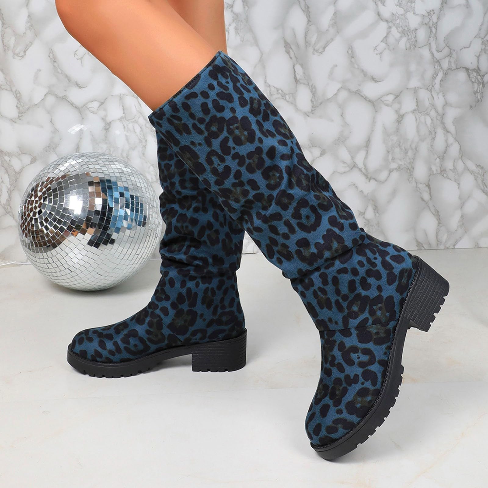 Botas de Vestir Rujer Botas de Media Pantorrilla Gamuza sintética con Estampado Floral, Altas hasta la Rodilla, cómodas Informales Vestir con Cremallera Lateral, Moda otoño-Invierno