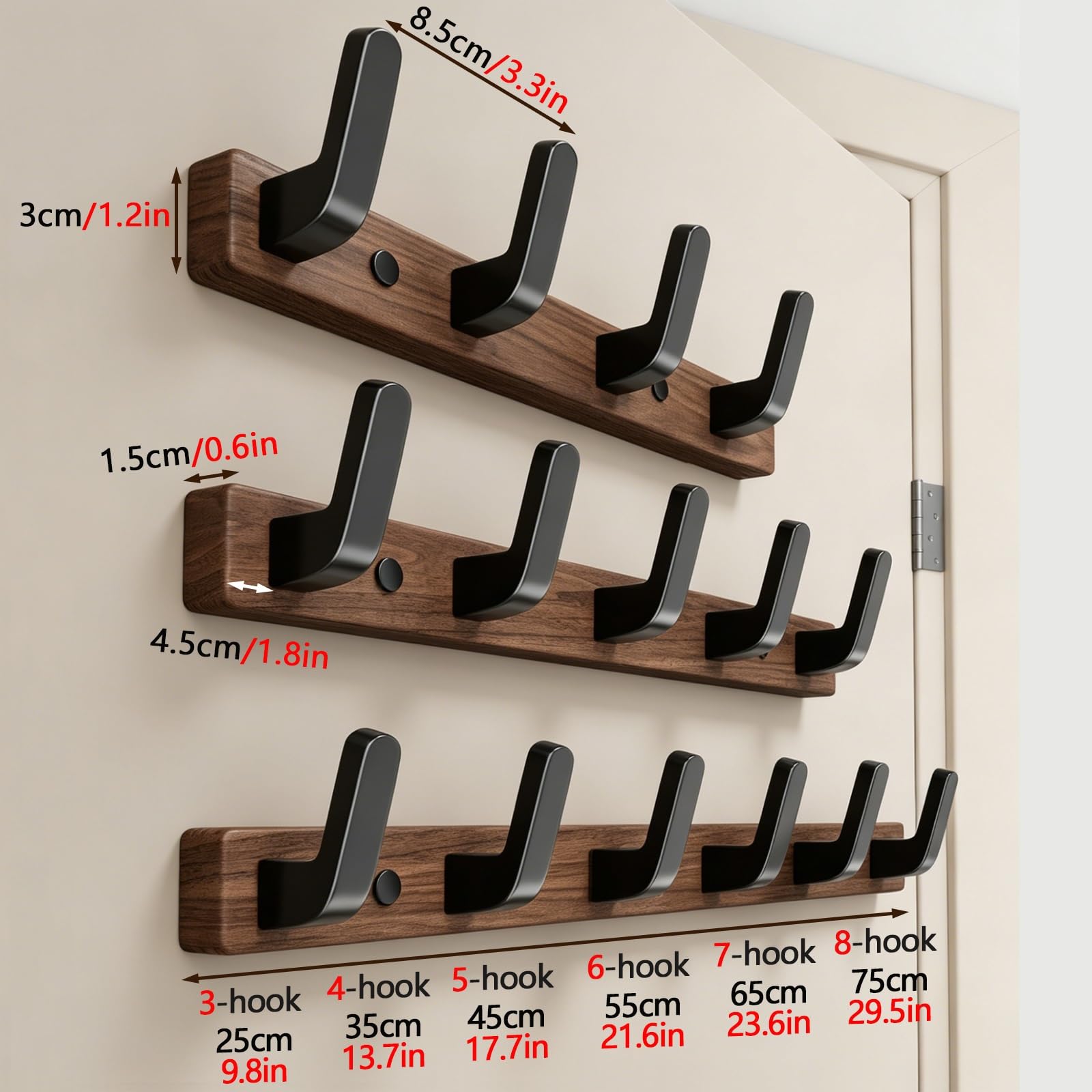 Generico Appendiabiti In Legno Resistente Con Ganci A Parete In Alluminio