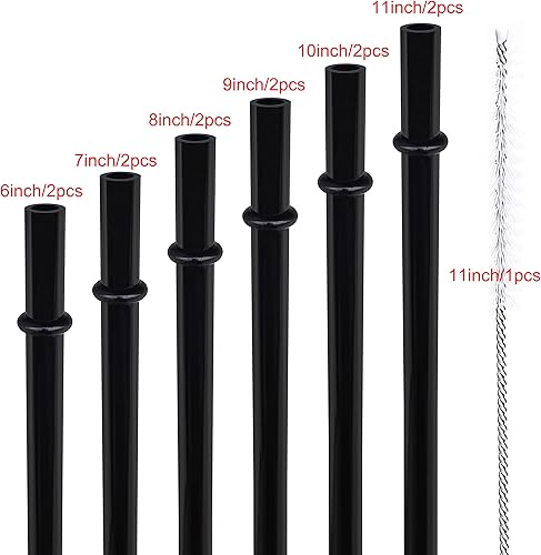 Miniatura 2 de DAKOUFISH Pajitas de plástico reutilizables negras de 6 pulgadas, 7 pulgadas, 8 pulgadas, 9 pulgadas, 10 pulgadas, 11 pulgadas, para frascosvasos de