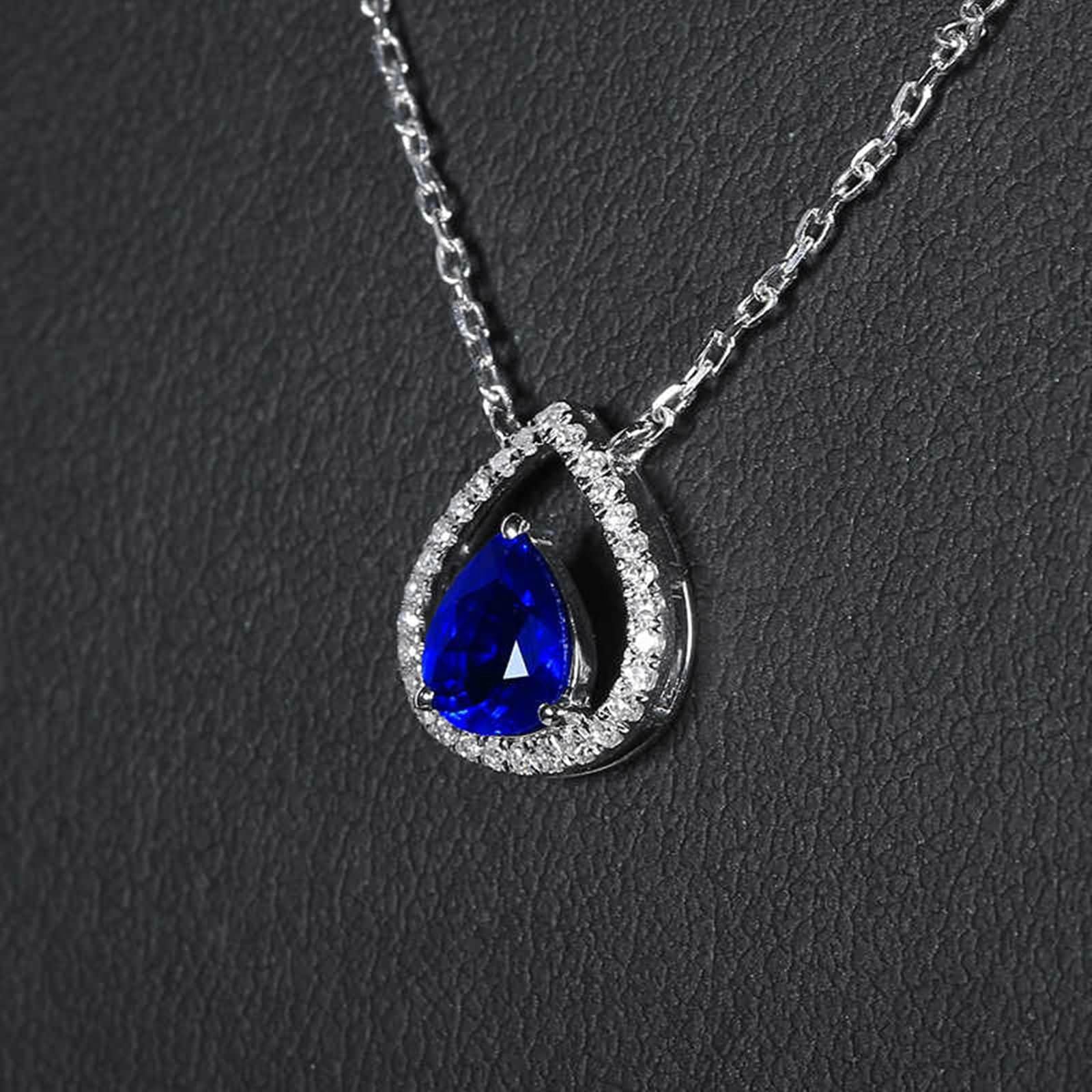 Collar de mujer de platino 950 gotas con zafiro de 0,75 ct