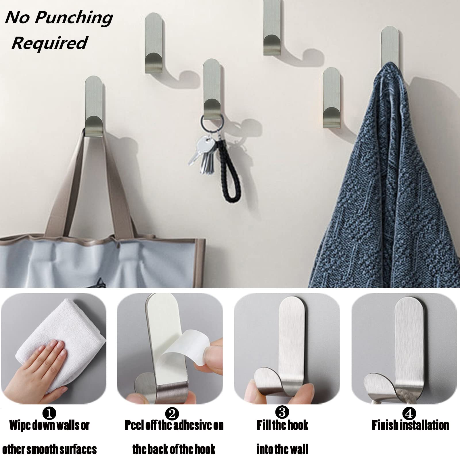 4 Pièces Crochet Adhésif Mural, Crochet Mural Adhesif Salle