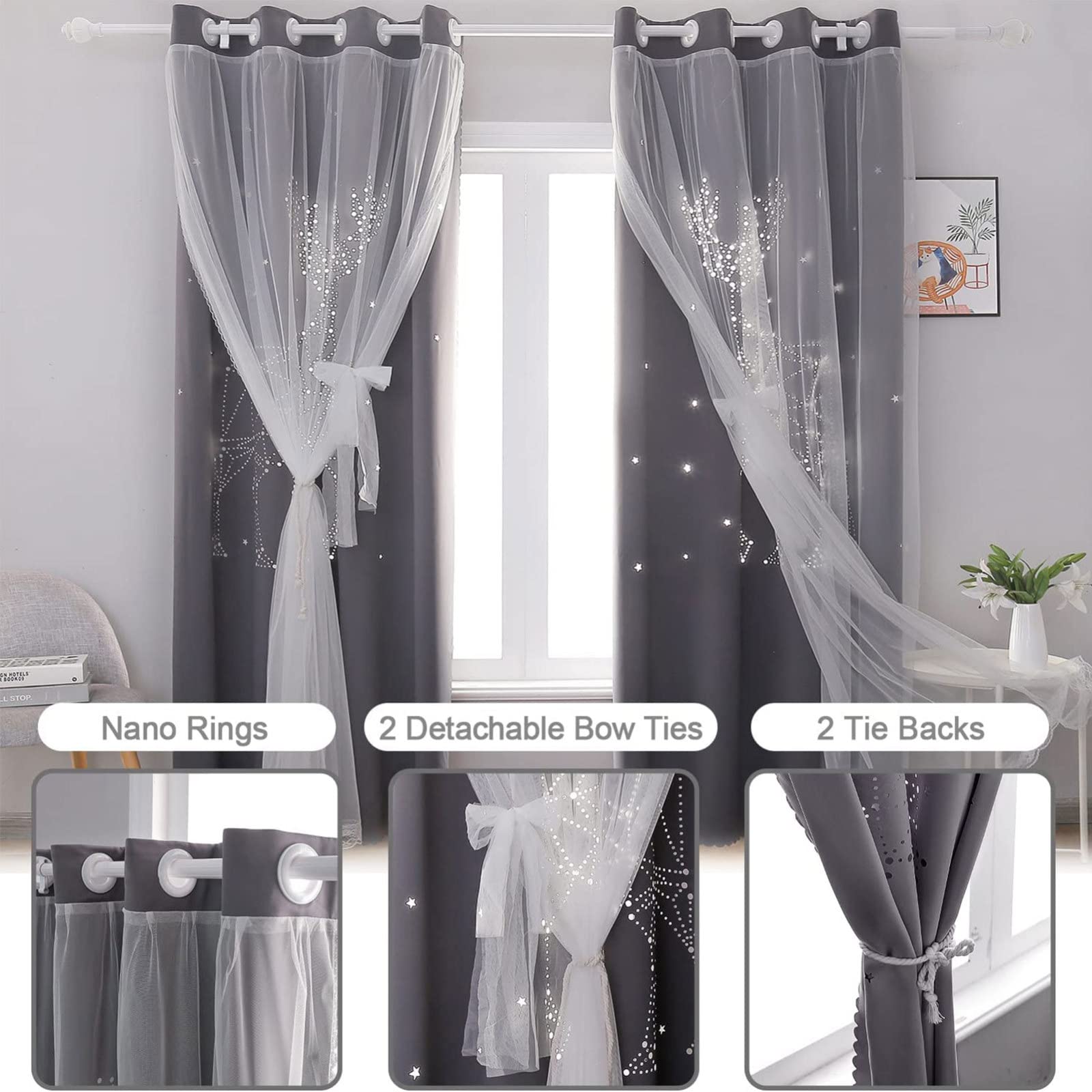 SeseBee 2 panelen ster fantasie gordijnen, eenhoorn prinses thema kamer