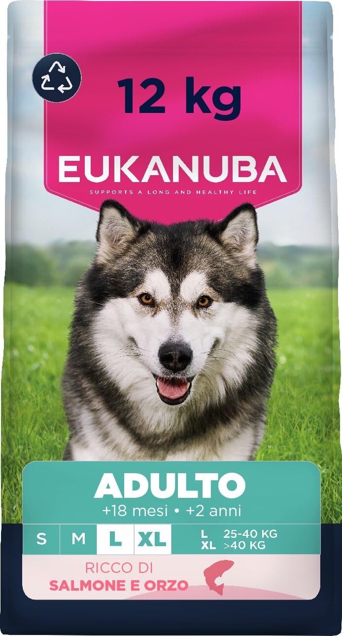 EUKANUBA Cibo secco per Cani con salmone e orzo per razze di taglia grande - Alimento secco premium per Cani adulti, 12 kg