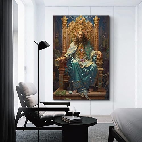 Miniatura 3 de Imágenes de Jesús cristiano sentado en el trono Jesús King póster cristiano decoración de habitación decoración del hogar dormitorio Jesús lienzo