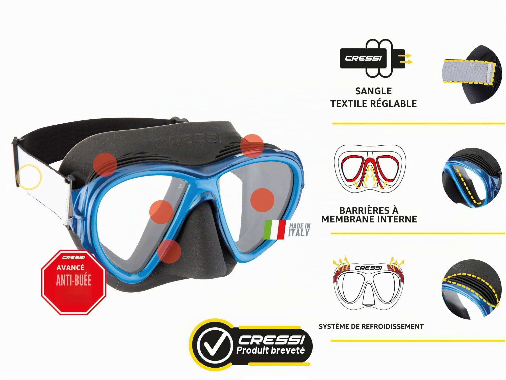 Cressi Fiji - Masque ou Combo Set Masque Fiji + Tuba Gamma Plongée et Snorkeling, Taille Unique, Unisexe Adulte
