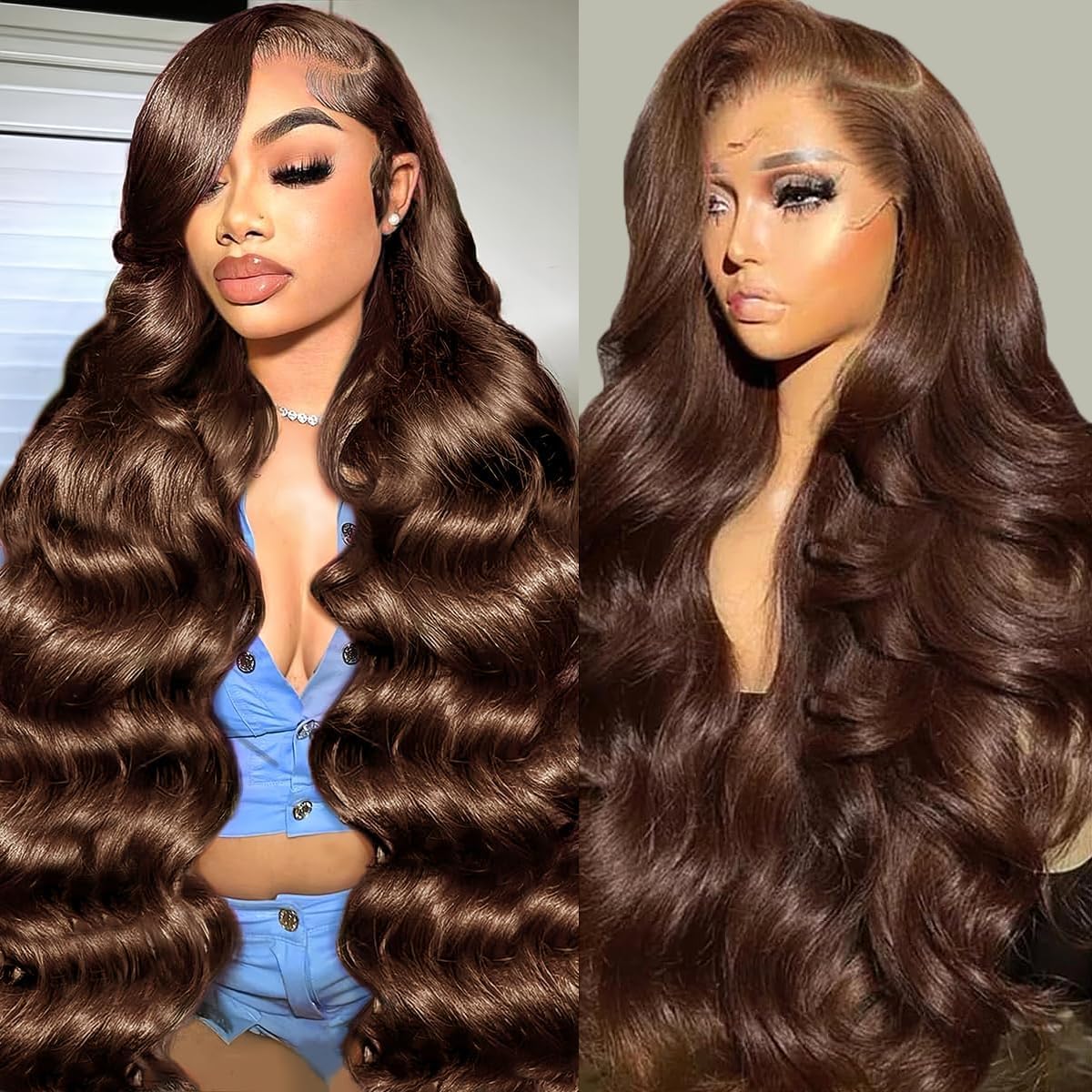 GOLFMAX Chocolate Brown Lace Front Wig Human Hair Body Wave 13x6 HD Lace Front Wigs Human Hair Pre Plucked 200 Density Colored 4# Brown Wig Human Hair