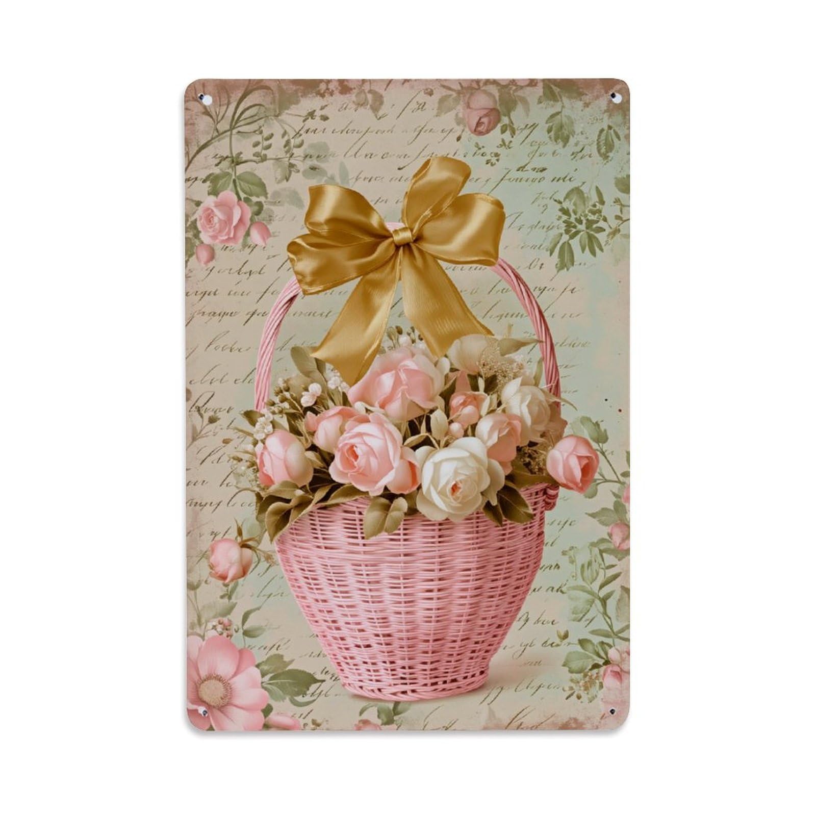 Jdfenggu Vintage Floral Script Rose Pattern Retro Metal Tin Sign, Decor Art Poster For Bar, Home, Man Cave, Kitchen, Laundry Room Gift 8X12inch