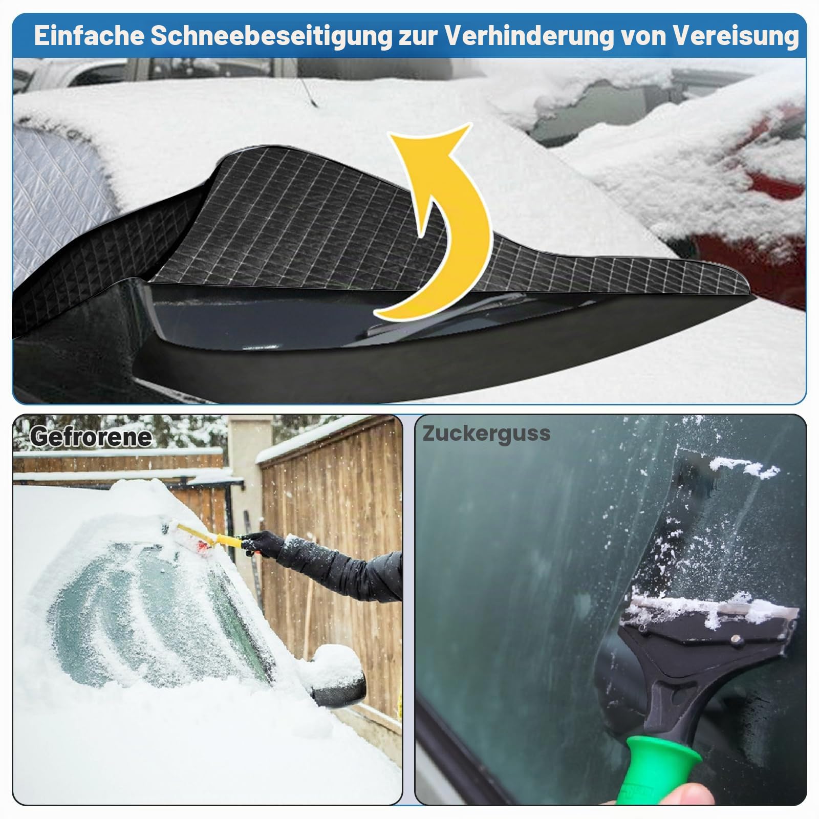 Externe Thermo Scheibenabdeckung für VW T4, Silber Faltbar Wasserdicht Windschutzscheibe Wrap Abdeckung, Frost UV Sonnenschutz Wetterfest Fenster Frontscheibe Abdeckung