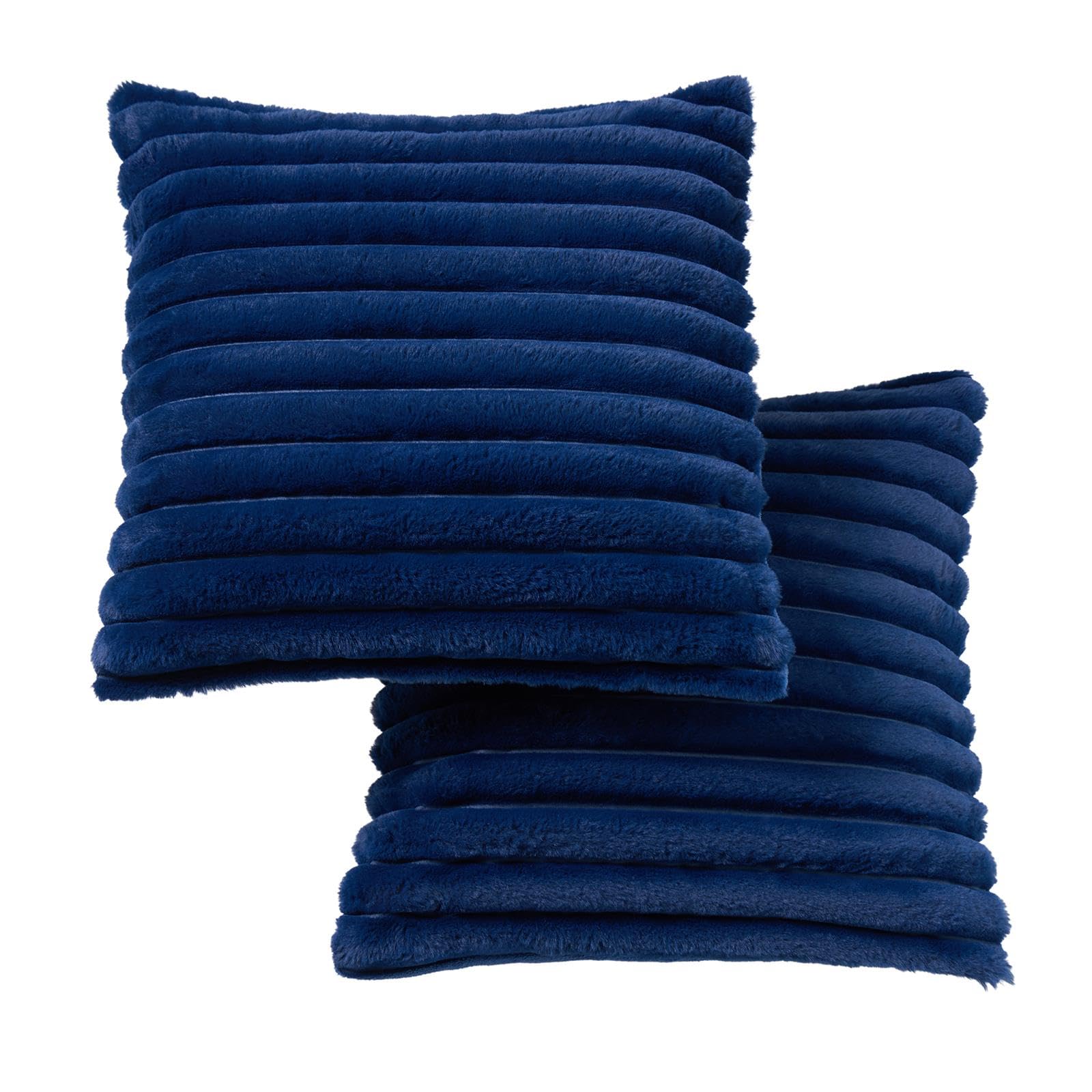Ohs Navy Cushion Covers 45 X 45 Decorative Thick Ribbed Faux Fur Cushion Covers Set Of 2 With Invisible Zipper Square Throw Pillow Cover Home Decor For Living Room Sofa Bedroom