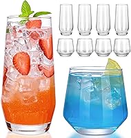 ZMOWIPDL Crystal Drinking Glasses Set of 8 - 13oz Stemless Wine & 18oz Highball Tumblers, Clear Lead-Free for Cocktails, Beer, Whiskey, Juice - Dishwasher Safe