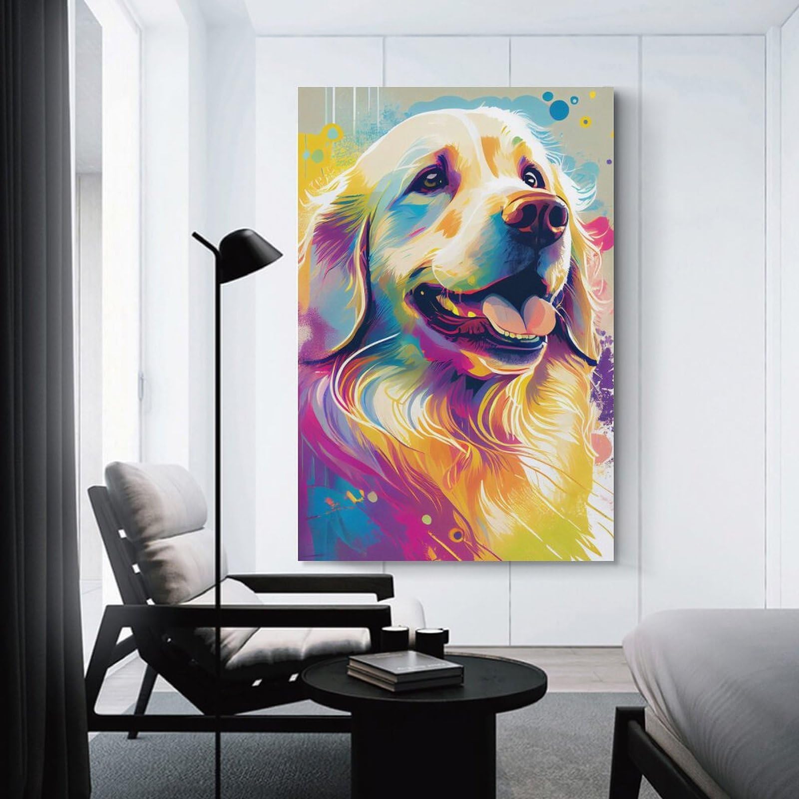 Junmoney Golden Retriever Art Print Decorative Wall Artwork, 24x36inch(60x90cm), for Home Lounge, Bedroom Or Reading Nook, Eye Catching Artwork for Blank Walls