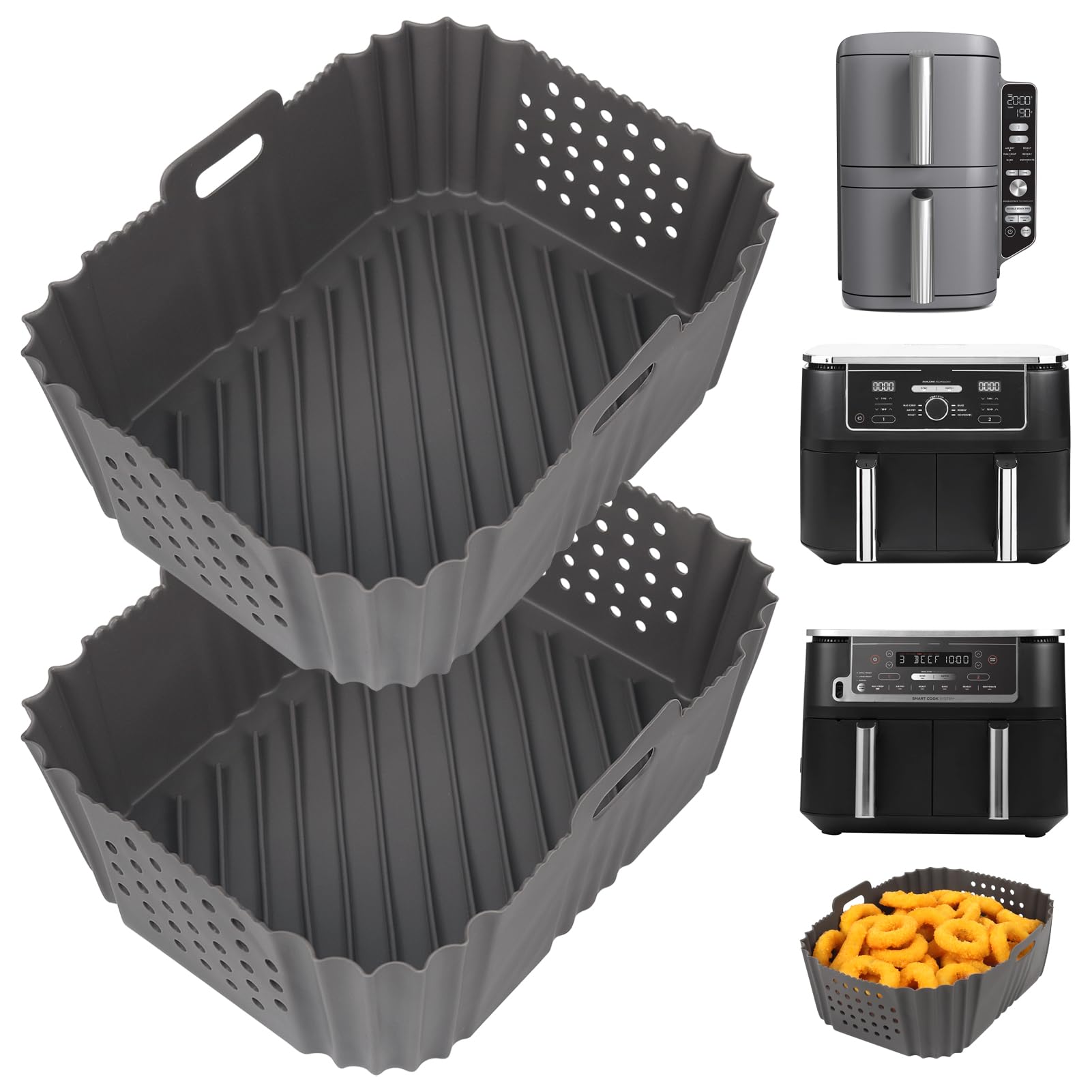 YQL 2PCS Perforated Silicone Air Fryer Liners - Specially Designed for Ninja Double Stack XL 9.5L Airfryer SL400UK/ SL400UKCP, Reusable Air Fryer Accessories Rectangle Trays for Dual Drawer 9.5L&Oven โ image 1