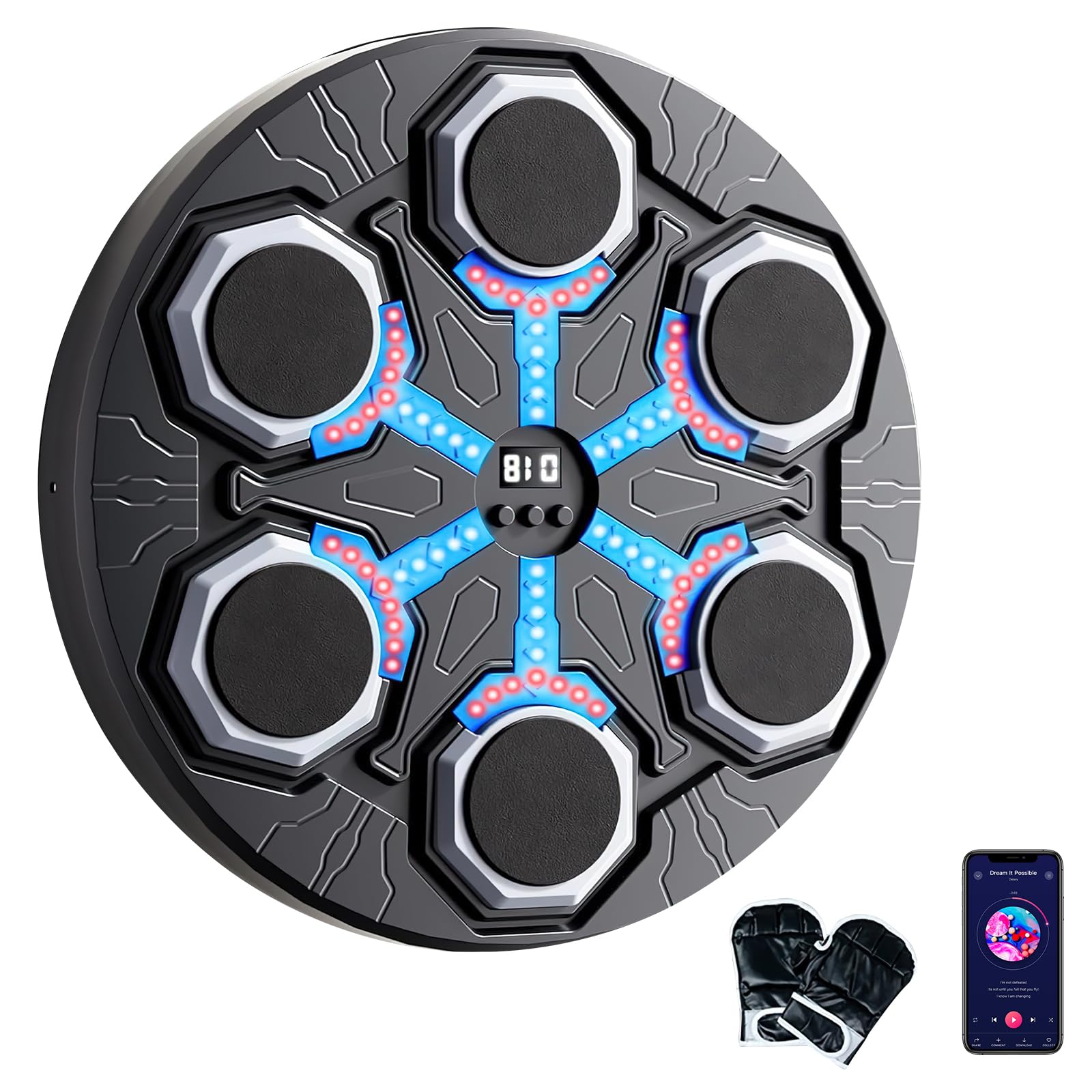 Machine De Boxe Musicale QIAKEFE – Bluetooth, 9 Vitesses, Comptage Auto, Éclairage RGB – Idéal Pour Enfants Et Adultes