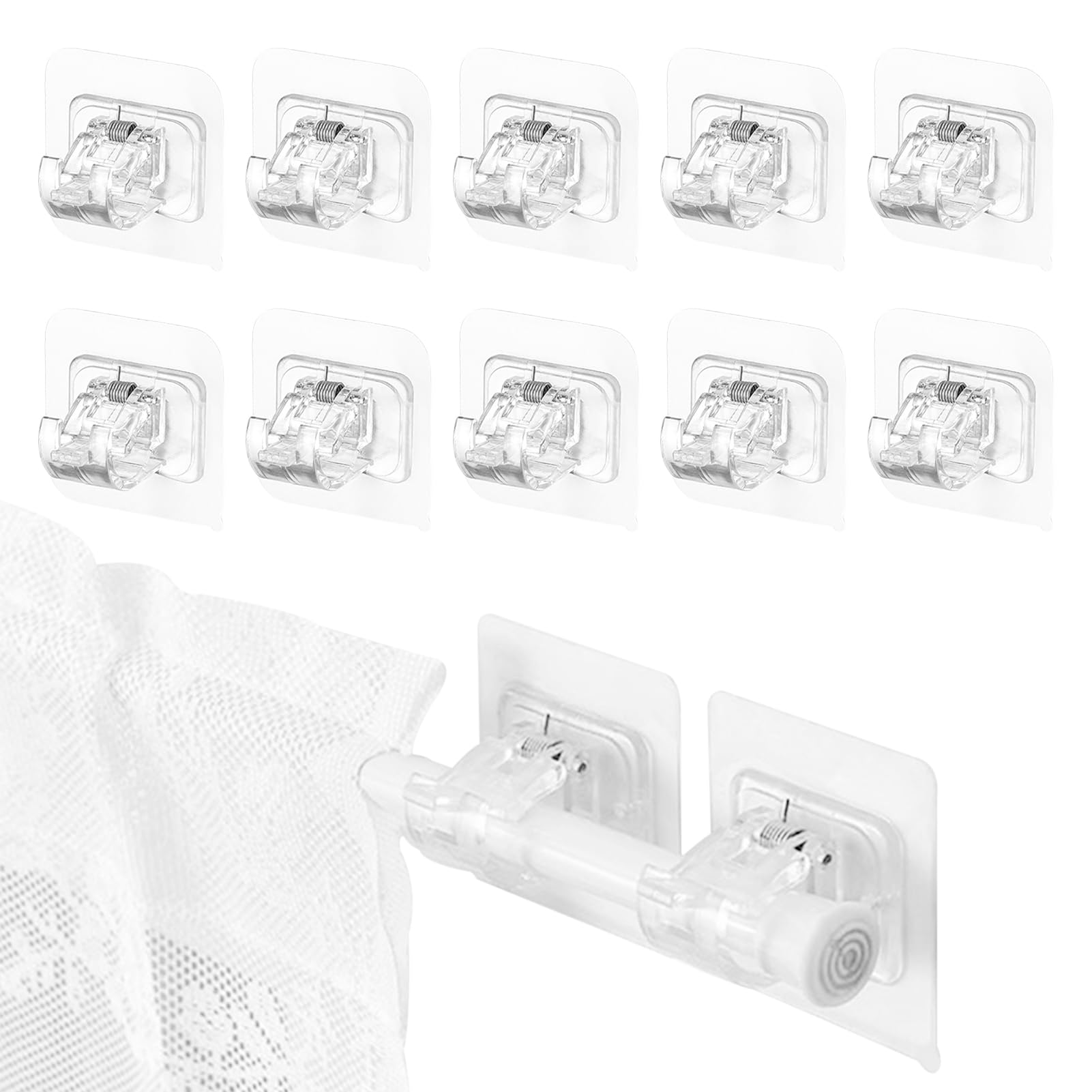 homfanseec 10PCS No Drill Curtain Rods for Windows,Adhesive Curtain Rod Holder,Curtain Rod Holders No Drilling,Self Adhesive Curtain Rod Holders,for Bathroom Kitchen Home(Size:2.36x2.36inch)