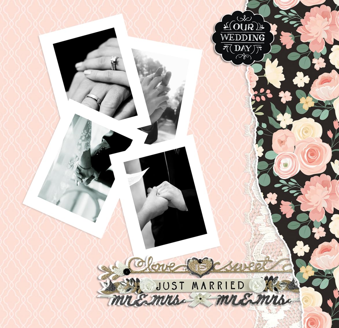 Hochzeitsscrapbook-Papier, 30,5 x 30,5 cm, doppelseitiges Hochzeits-Themenpapier, Aufkleber für Scrapbooking, Planer, Jubiläumsalbum, Fotobuch – niedliches Bastelset, insgesamt 6 Stück