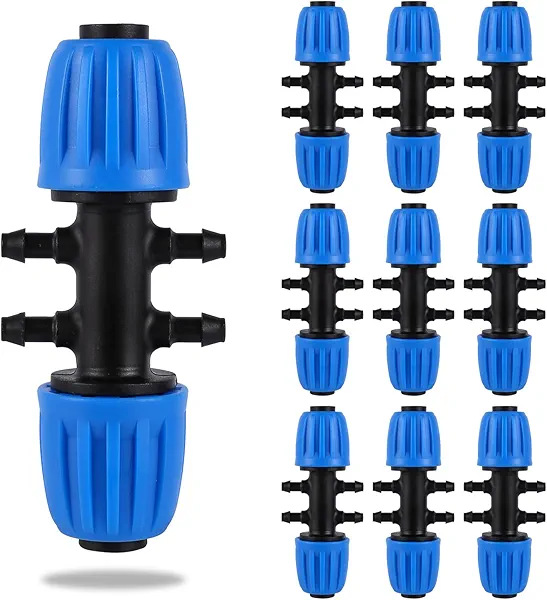 10 Pcs 1/2" to 1/4" Barbed Tee Connector, 1/2 Inch to 1/4 Inch Drip Irrigation Fittings 1/2" to 1/4" Drip Line Reducer Tee Connectors 6-Way Splitter Connectors for Garden Drip Irrigation System