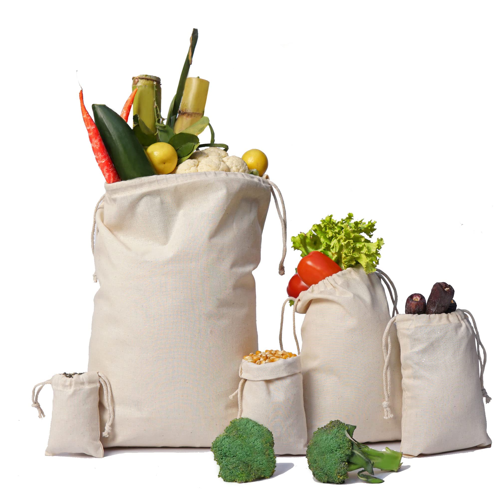 Cotton Muslin Bags, 100% Organic Cotton with Double Drawstring. Premium Quality Reusable Eco-Friendly Natural Muslin Bags. (10, 12 x 16 Inches)