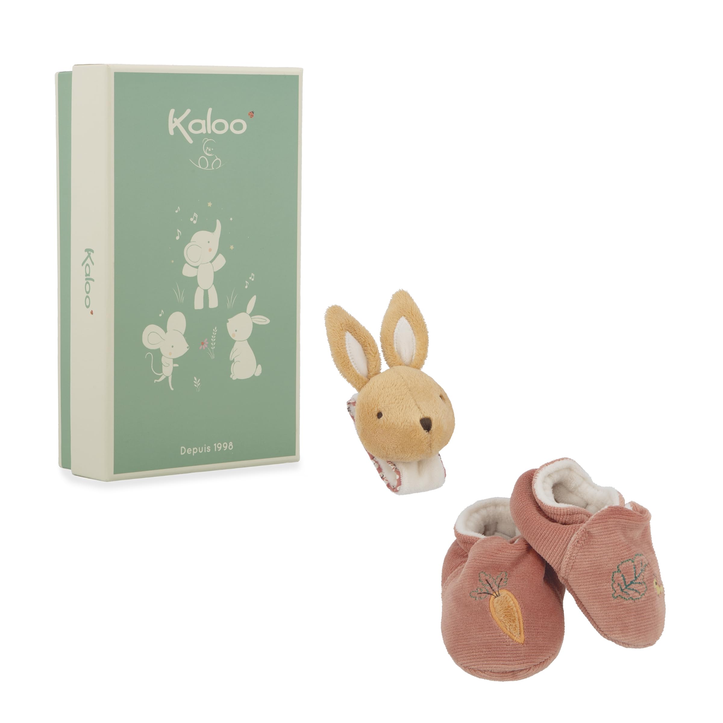Kaloo - Coffret bracelet et chaussons lapin - Bracelet et chaussons avec grelots - Cadeau naissance raffiné - Stimule l'éveil et la motricité - Boîte cadeau personnalisable - K210009