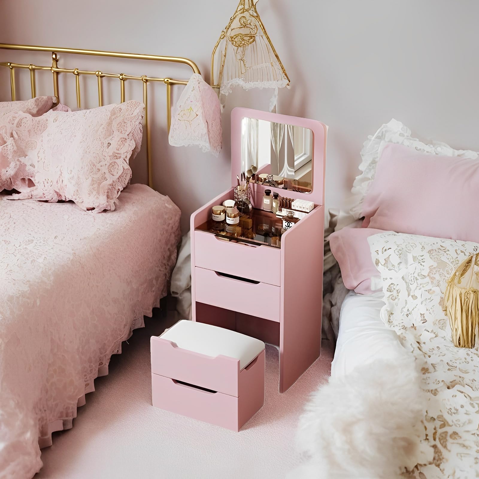 Ele White Makeup Vani with Mirror & Lights Cact Jewelry Sto for Smals 48 x 40 x 120 cm Perfect for Bedrooms & Dressing Rooms.