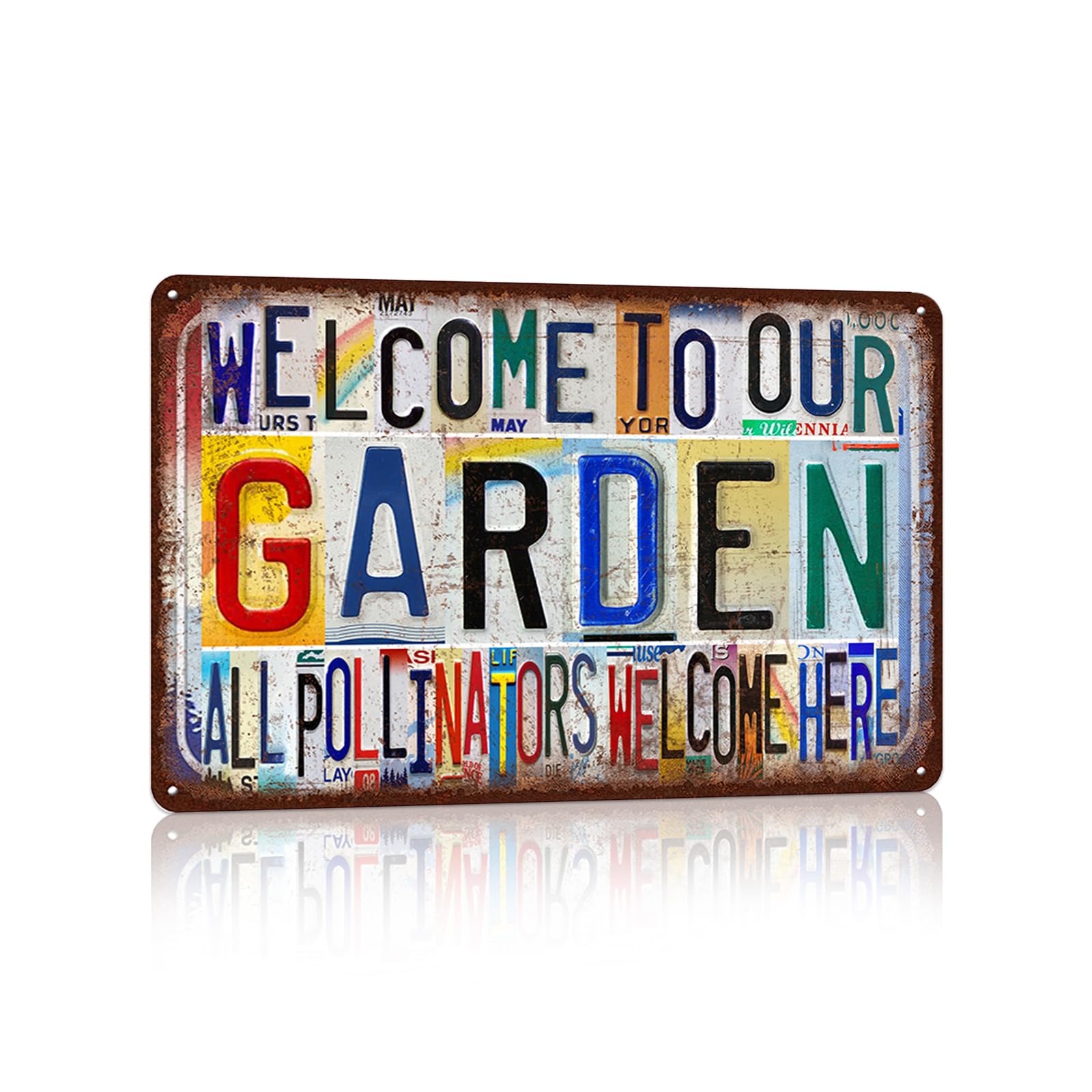 peiyeety Vintage Wall Decor Welcome to Our Garden Metal Sign Tin Signs Poster - all pollinators welcome here