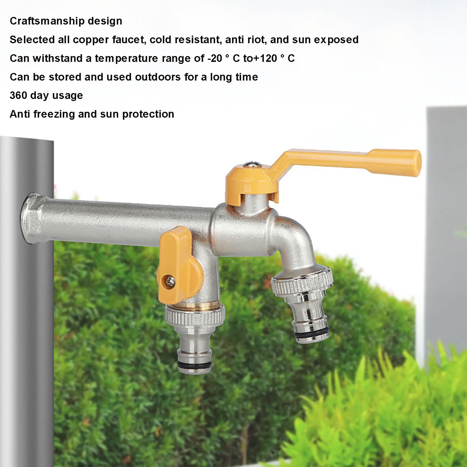 inless Stahl Gartenschlauch Verteiler 3/4 Zoll Dual Outlet Wasserteiler Heavy-Du Gelb Schlauchverbinder für Garten und Waschmaschine