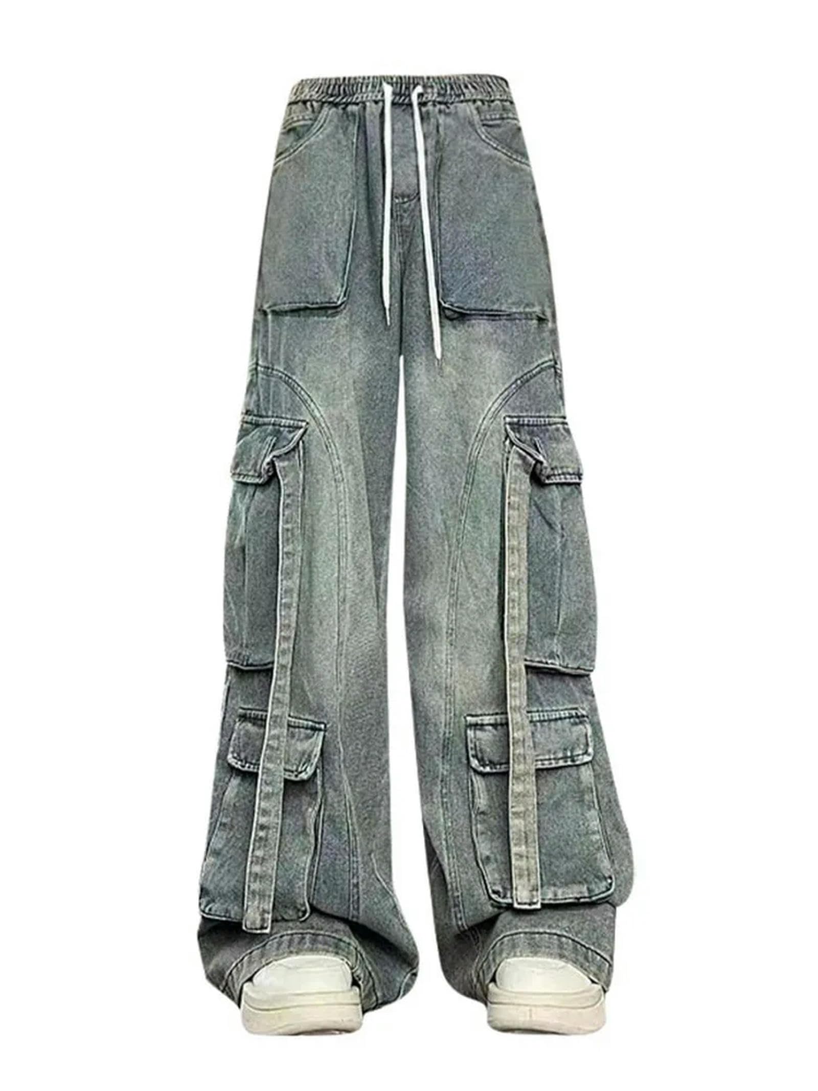 Japanische Mode Jeans 2000er Jahre Ästhetische Vintage Baggy Wide Leg Cargo Denim Hosen Y2k