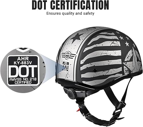 Miniatura 3 de AHR Medio casco con visera solar, hebilla de liberación rápida, casco de motocicleta de guerrero de media cara para bicicleta Chopper Cruiser