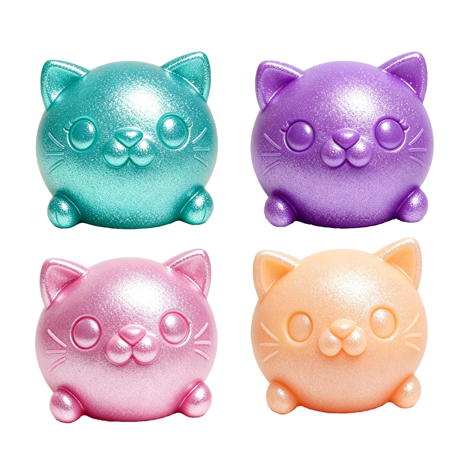 Kexinmierxi 4Pcs Cat Squishy Gummy Toy, Pink, Yellow, Blue & Green