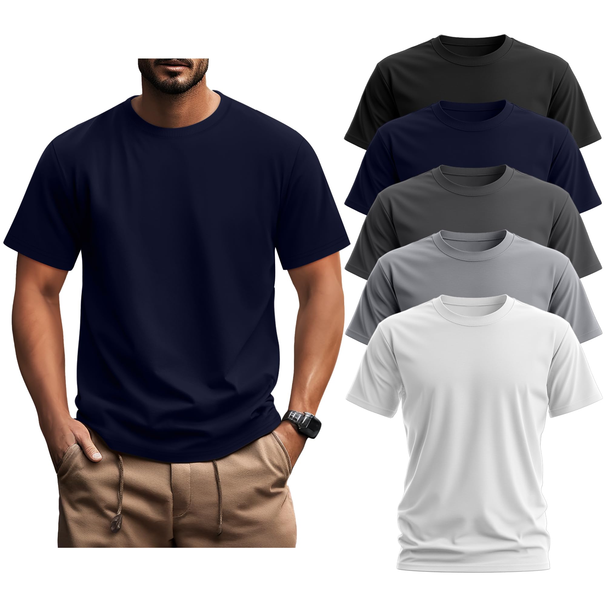 Ficerd Pack de 5 Camisetas Hombre Tallas Grandes Manga Corta Algodón Verano Corte Holgado Cómodas Básicas para Uso Diario