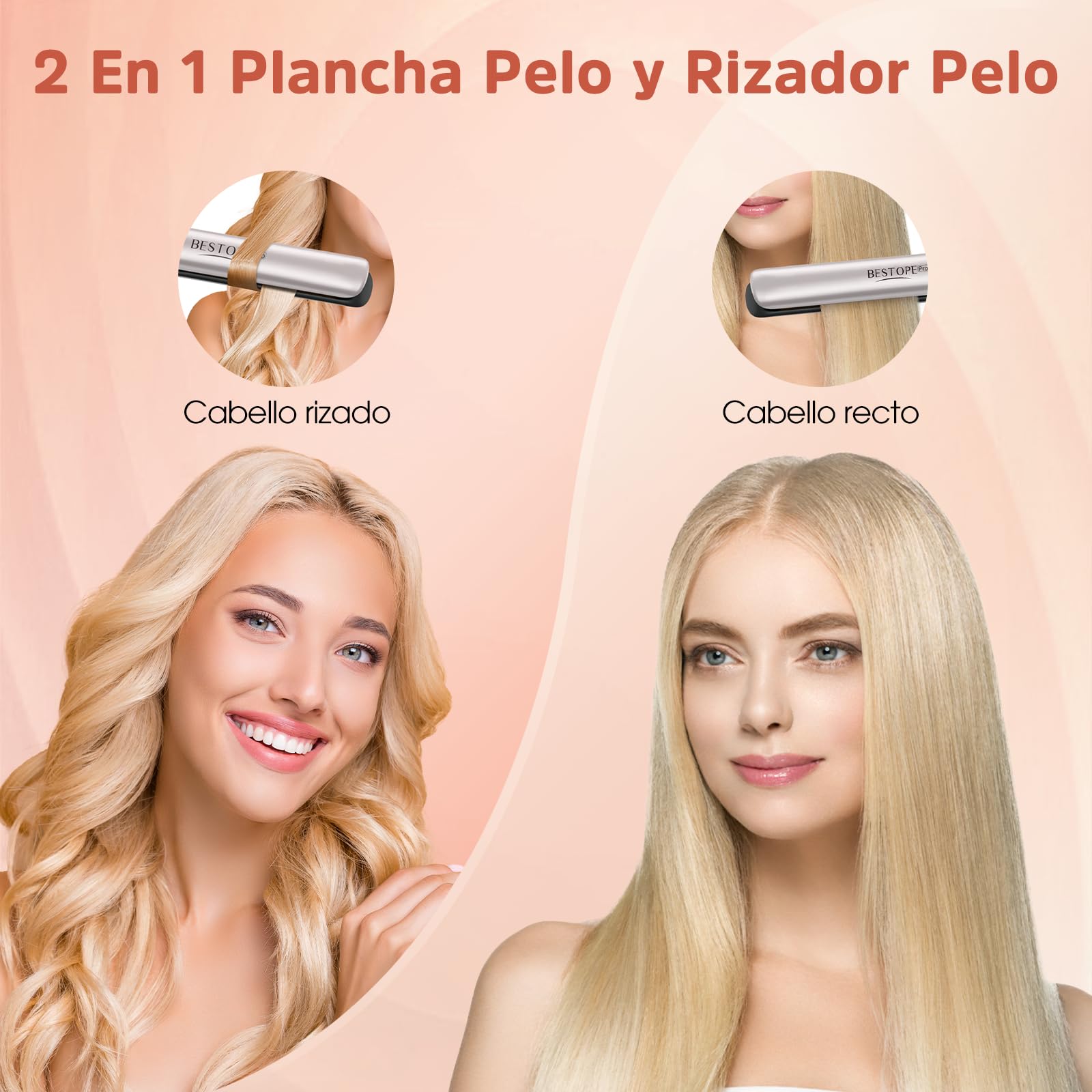 Planchas del Pelo Con Pantalla Digital - Plancha de Pelo Profesional, Tecnología Iónica Anti Frizz, Placas Flotantes Extralargas, Calentamiento Rápido, 5 Ajustes de 120°C a 230°C (Champán) — view 6