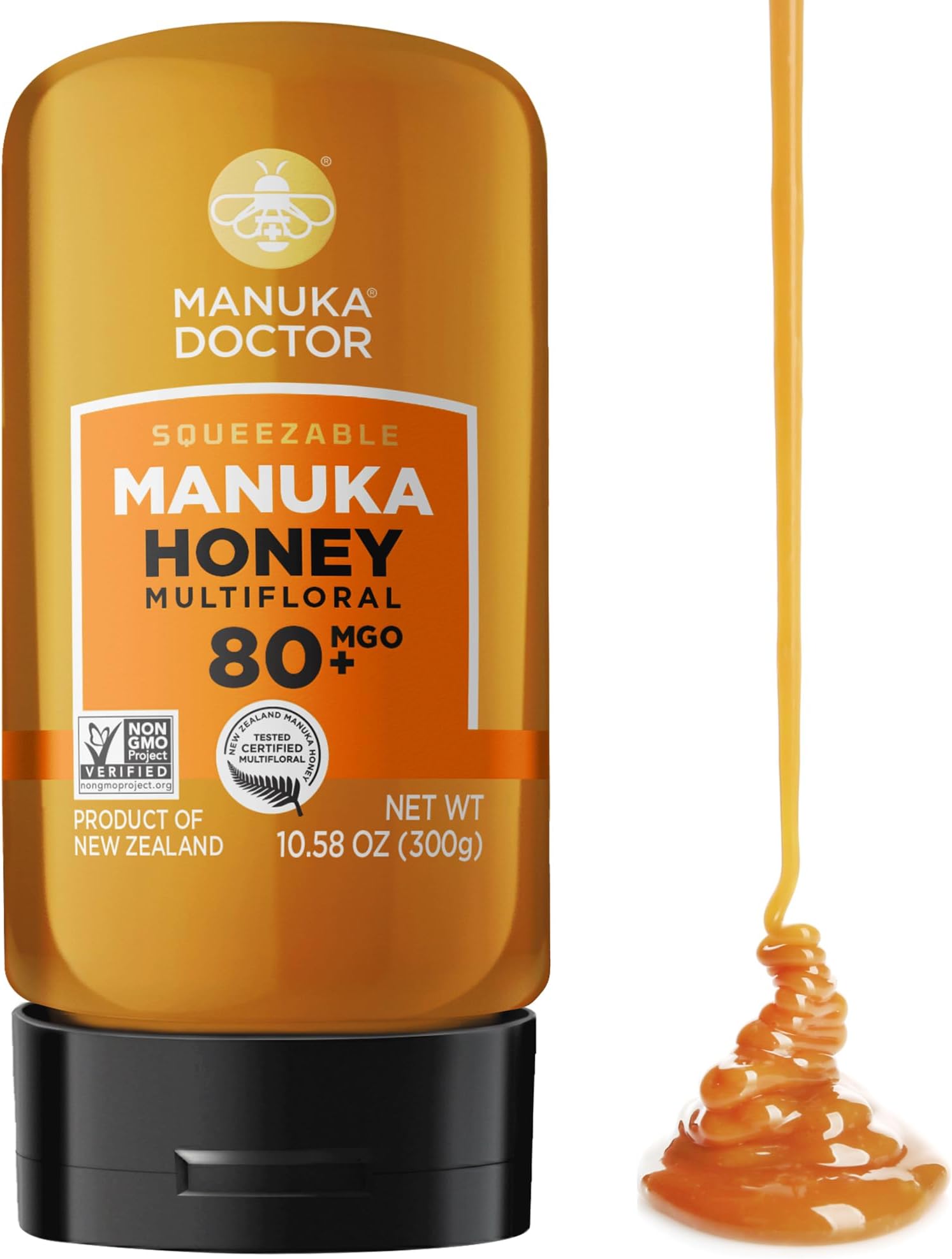 Manuka Doctor - MGO 80+ Squeezy Manuka Honey Multifloral, 100% Pure New Zealand Honey. Certified. Guaranteed. Raw. Non-GMO (10.58 oz)