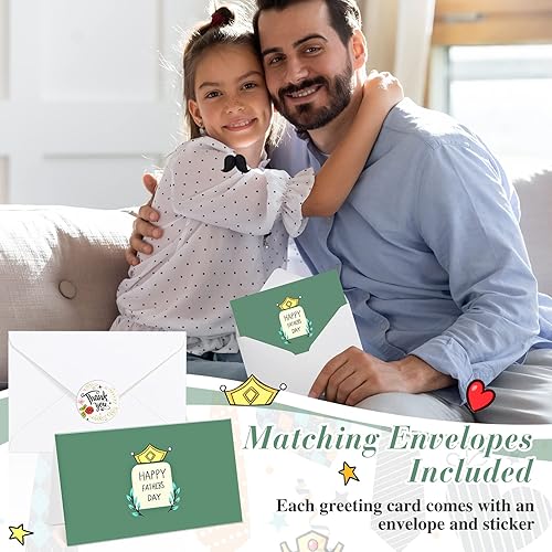Miniatura 4 de Faccito 24 juegos de tarjetas del día del padre con sobres, calcomanías de 6 x 4 pulgadas, 6 tarjetas de felicitación surtidas para el día del padre