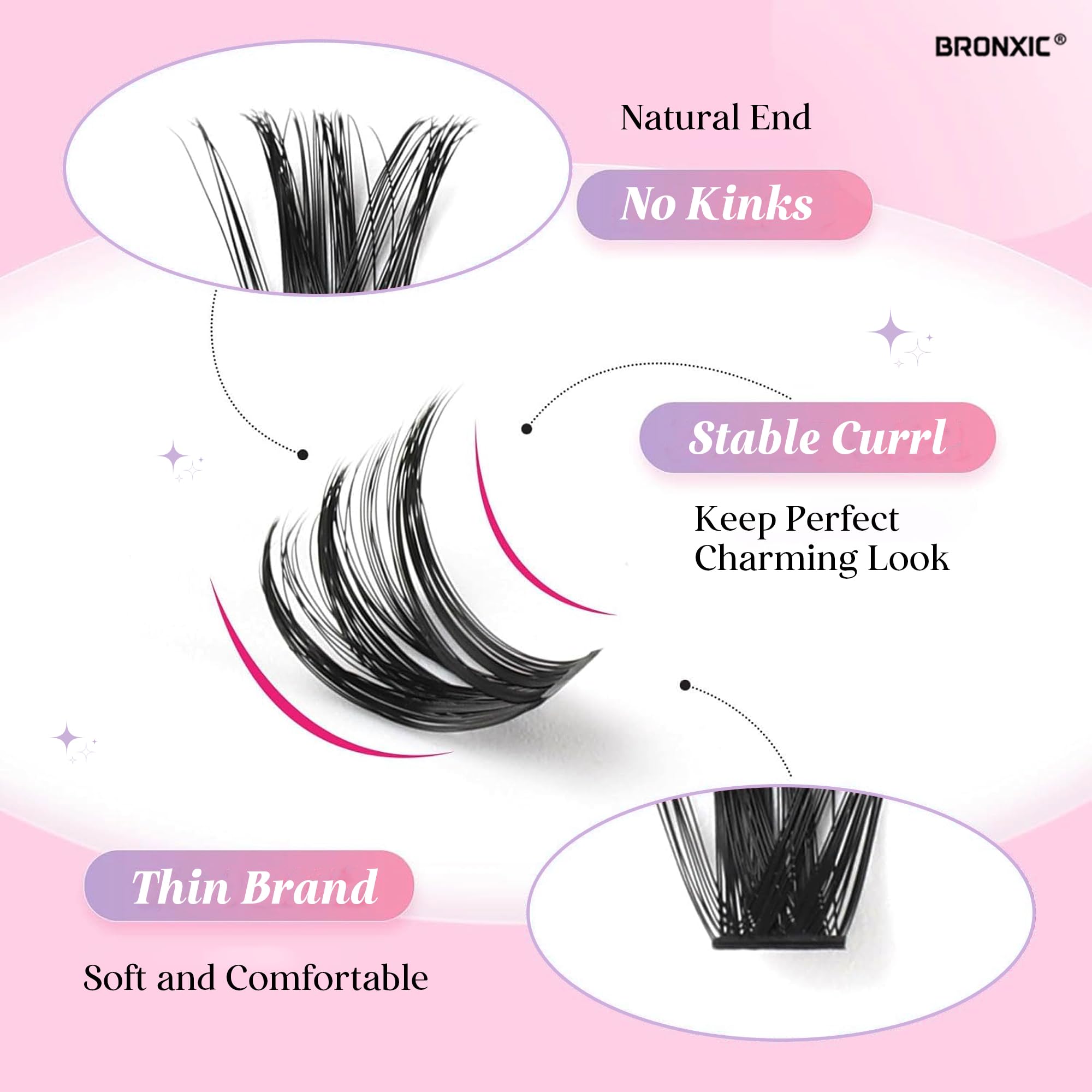 BRONXIC Eyelashes Kit 600+ Pieces- 30D-40D-50D-60D-80D-100D Volume Lashes Extensions, DIY Fluffy Russian Style Cluster Lashes - Image 3