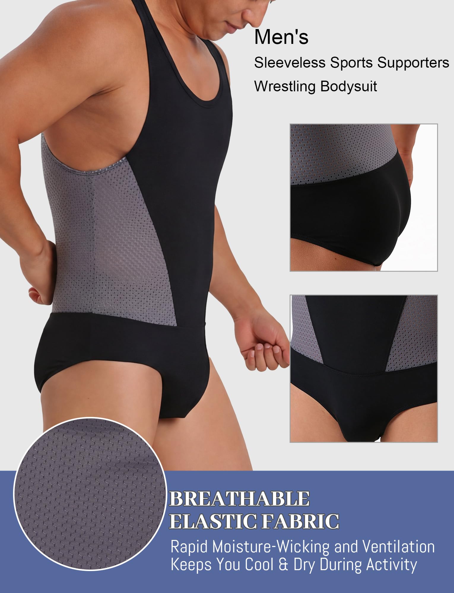 AIEOE Combinaison de sport pour homme - Une pièce - Élastique - En maille - Sans manches - Compression - S-XL