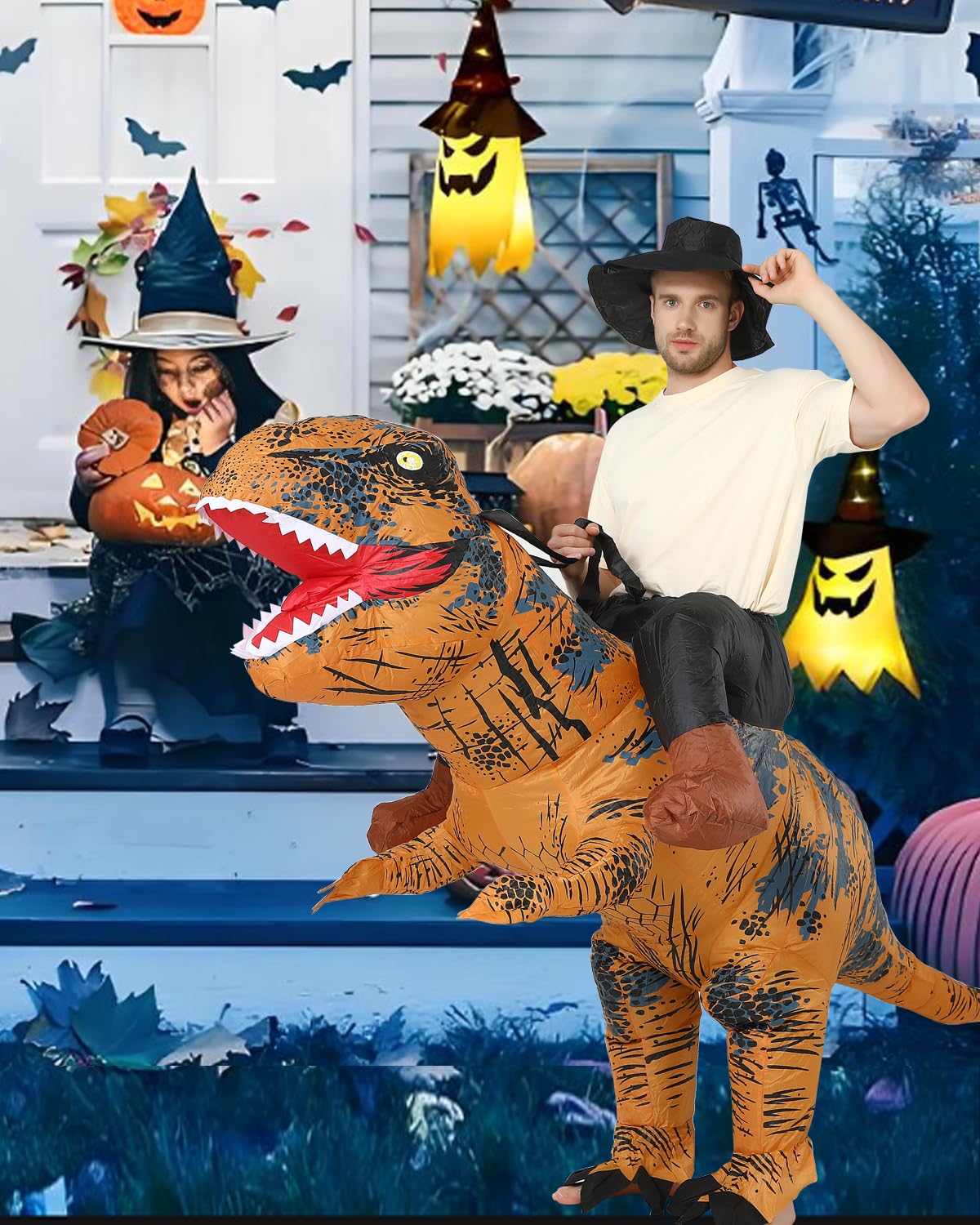 FXICH Costume gonflable Trex pour adulte,Homme&Femme Cavalier Dinosaure Funny Fancy Dress Party Inflatable Costume Brown(Convient aux adultes d'une taille de 150-190cm)