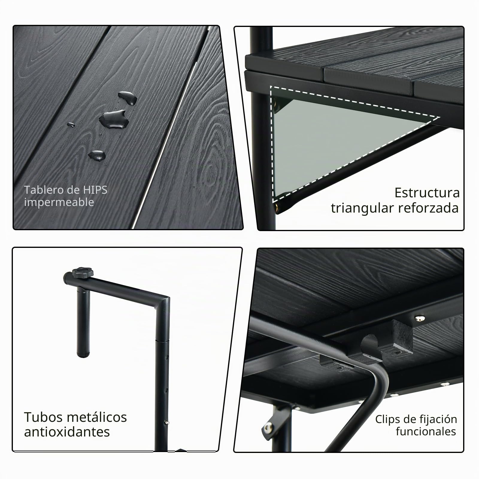 KOMFOTTEU Mesa de Balcón Plegable, Mesa Colgante de Terreza con Altura Ajustable en 3 Niveles, Mesa de Pared con Carga 30 kg, Mese Auxiliar para Exterior, 60 × 62,5 × 84 cm (Negro)
