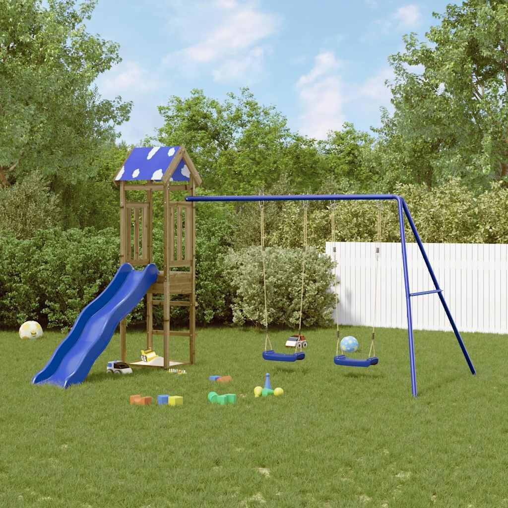Torre da gioco in legno di pino impregnato con scivolo, altalena e sabbiera per bambini in giardino, robusto telaio da arrampicata, parco giochi resistente alle intemperie, cameretta dei