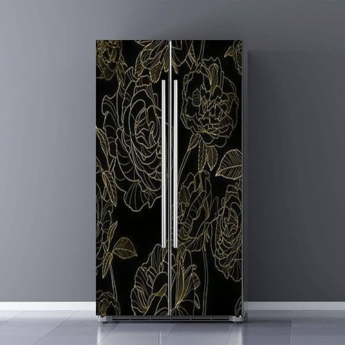 Juego de envoltorio de vinilo autoadhesivo para refrigerador, diseño de rosas y flores negras, para diseño de tela, mural de puerta textil, adhesivo