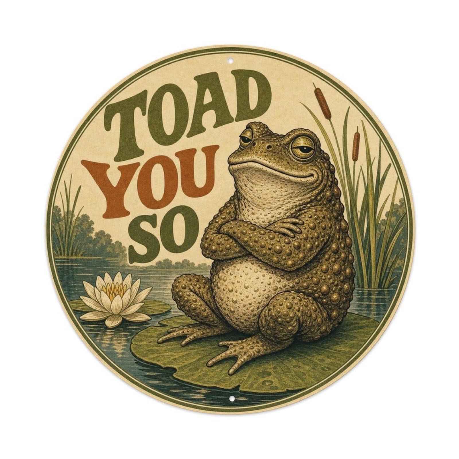 Okngb Style Toad Funny Gesture Amphibian Comic Cartoon Playful Metal Tin Sign Plaque Wall Decor For Cafe, Man Cave, Club Bar, Office, Home Garden Round Metal Poster 8X8inch