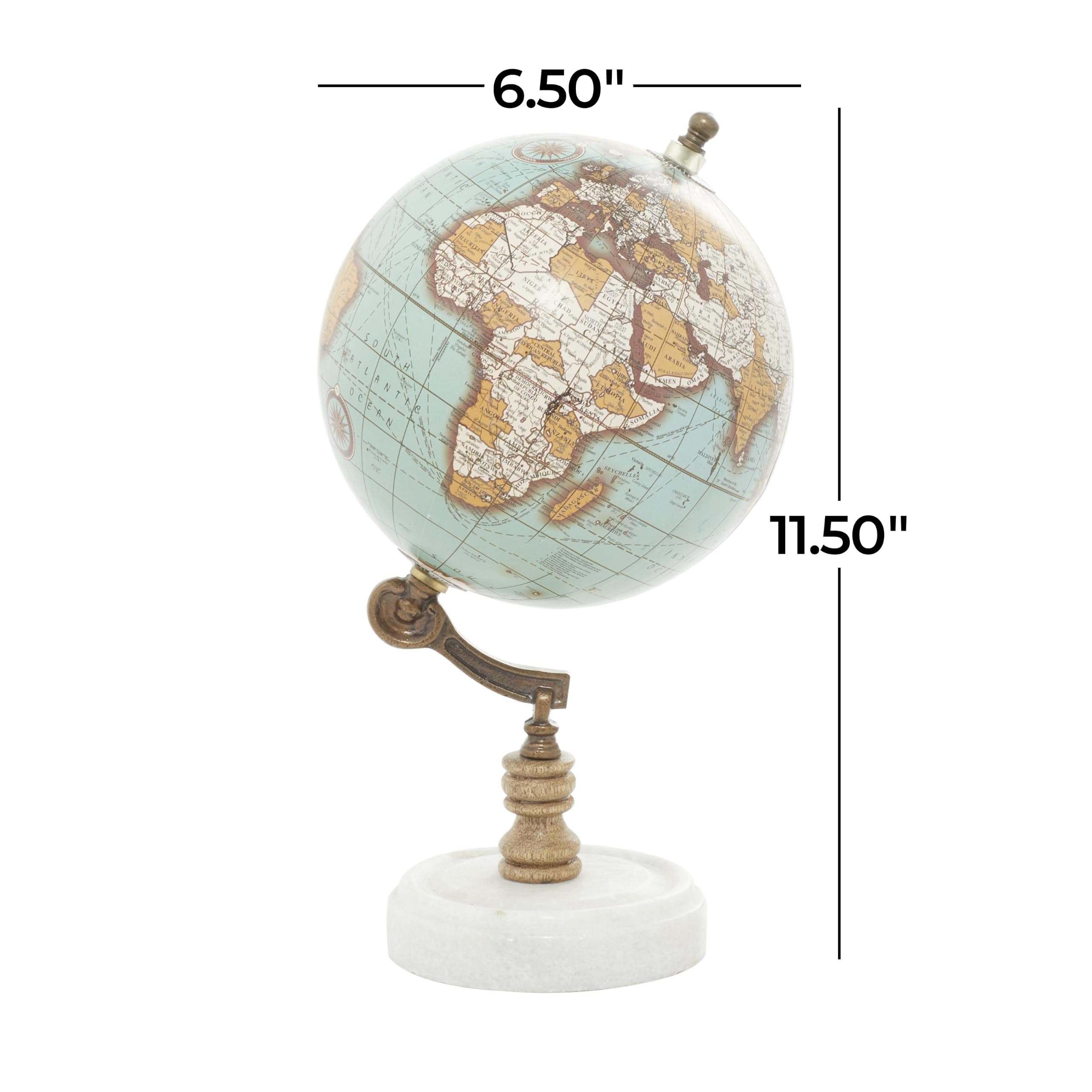 Deco 79 Bois Métal Marbre Globe 15,2 cm L, 27,9 cm H