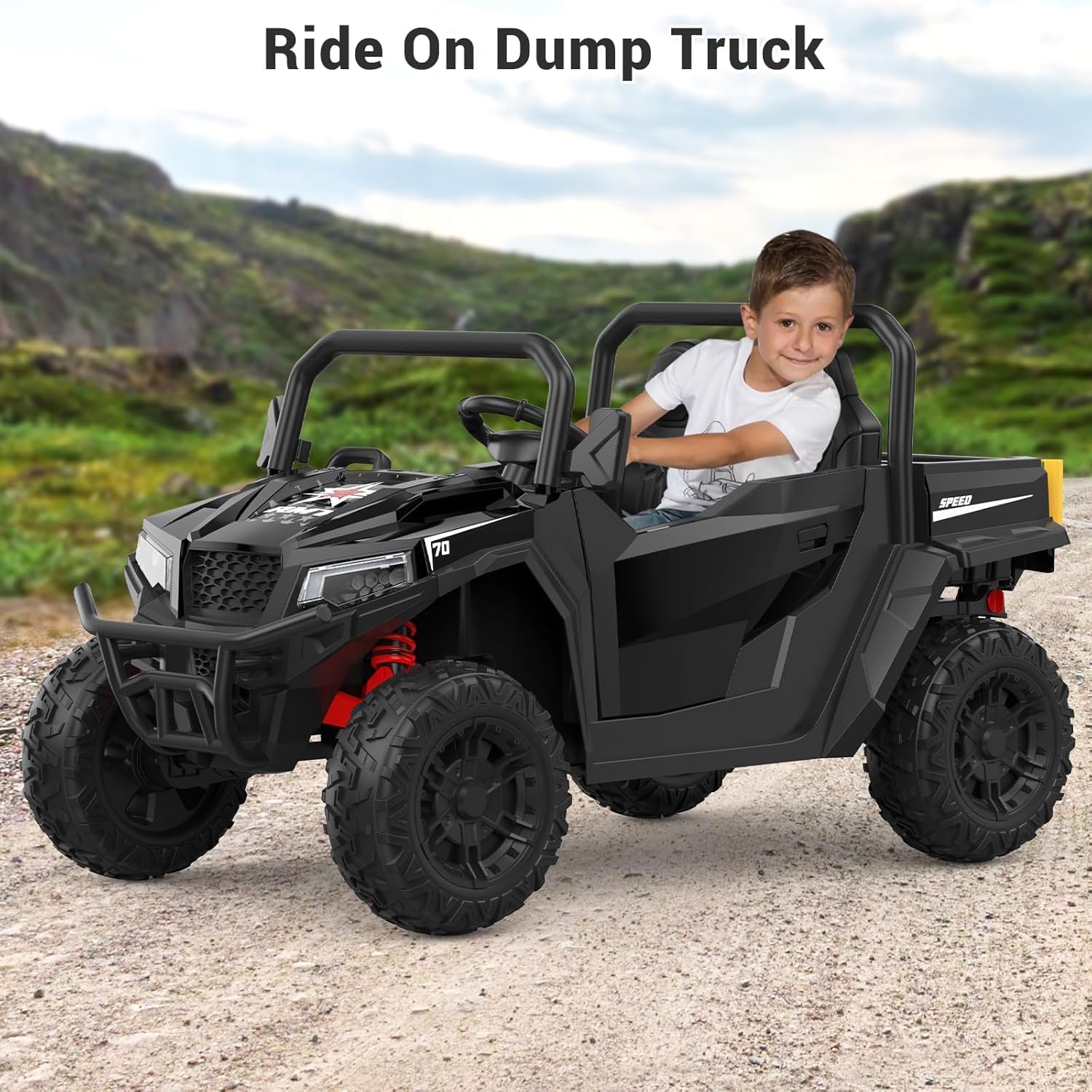 GarveeTech Leistungsstarkes 24V Kinder Elektroauto UTV Buggy – 2-Sitzer, 4x4 Allradantrieb, 4x550W Motoren, 2,4G Fernbedienung, Musik & LED-Licht, 3 Geschwindigkeiten, Offroad Spielzeug ab 3 Jahren,