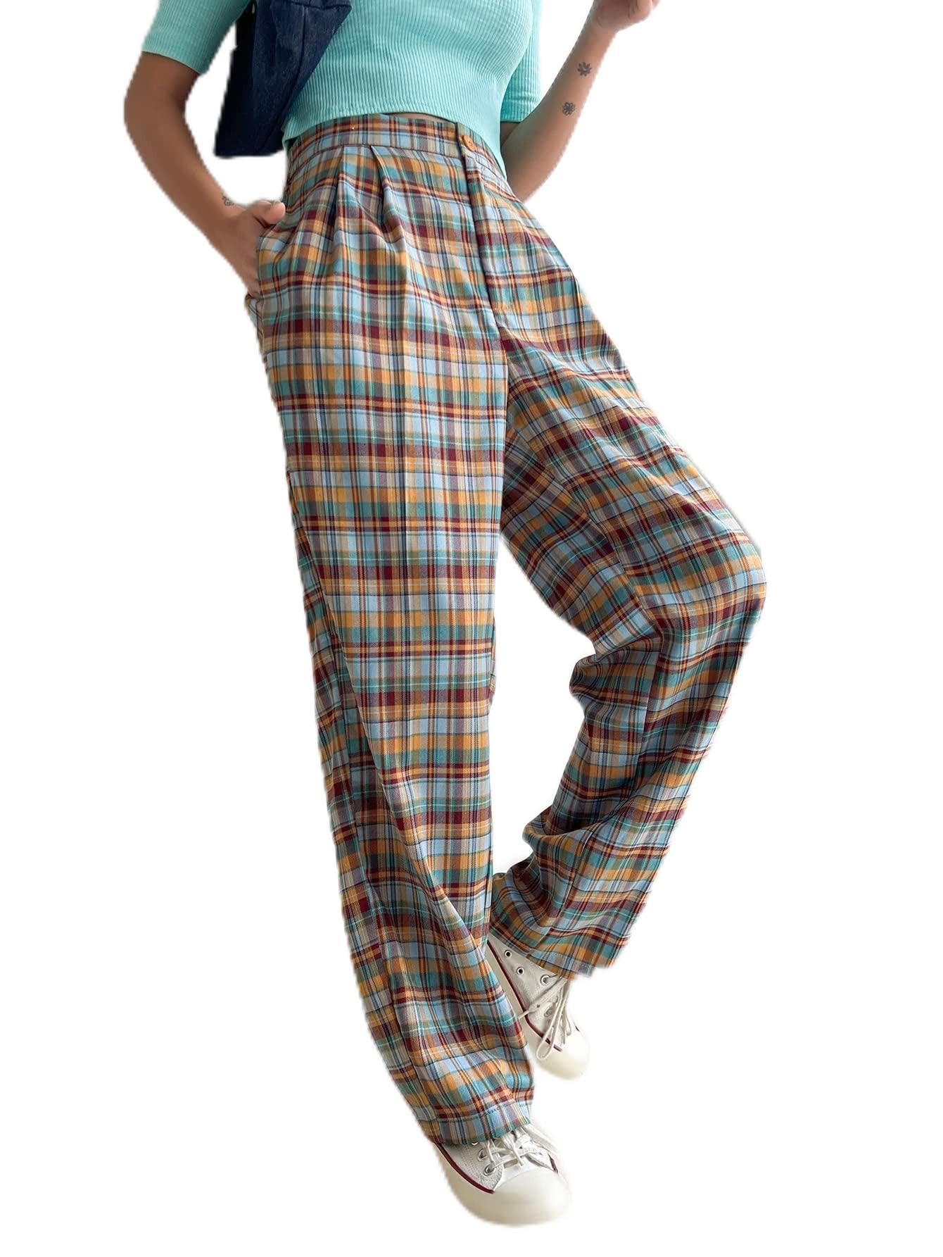 Pants for Women Womens Pant Plaid Print Dual Pocket Pants Pants Color Multicolor Size Large