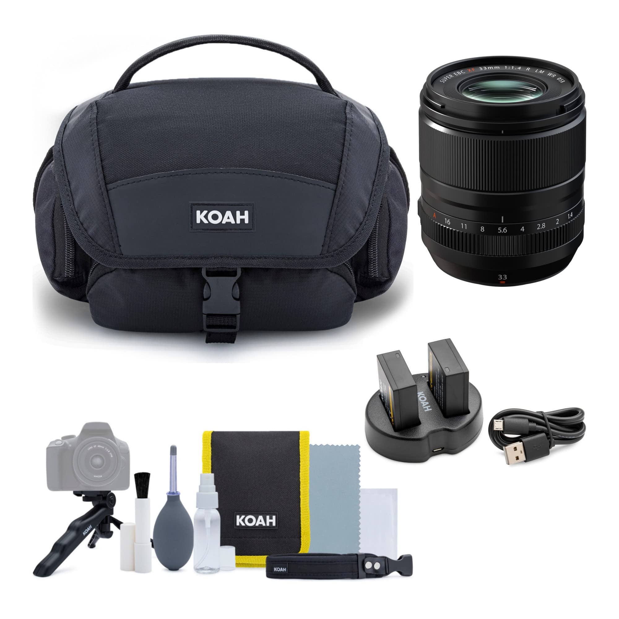 Fujifilm Fujinon XF 33mm f/1.4 R LM WR Lens (Black) Bundle with Rechargeable Batteries (2-Pack), Dual Charger and Gadget Bag with Accessories