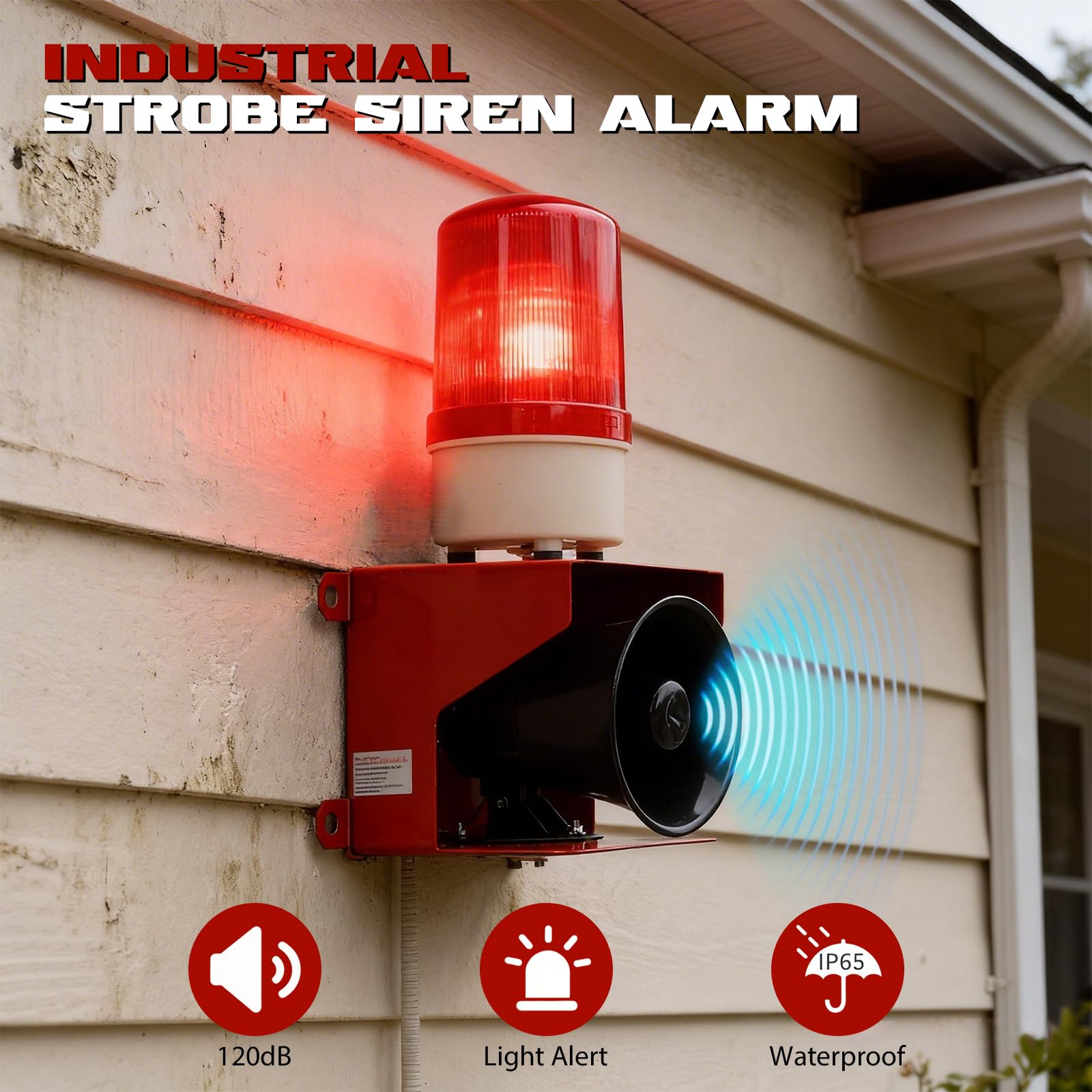 Sirène Industrielle 115 DB étanche IP65 avec Flash 220 V | Voyant d'avertissement pour ports, docks, usines, écoles, maisons
